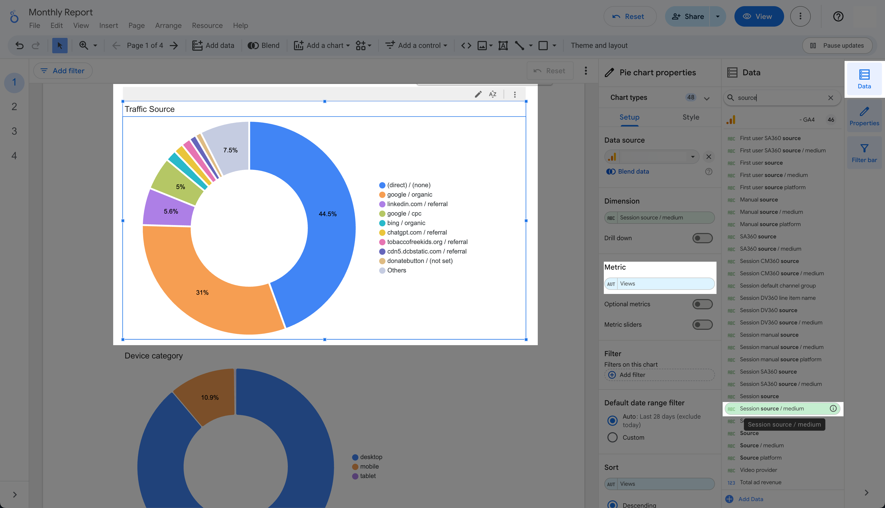 Google-analytics-report-using-pie-charts-to-show-traffic-source